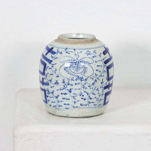 Blue and White Ceramic Pot Macro 2